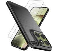 Natbok Funda para Moto G67/G77 & 2 Piezas Cristal Templado,TPU Suave + Fibra de Carbono Flexible Carcasa,Anti-Raspaduras,Antideslizante Funda para Moto G67/G77,Negro
