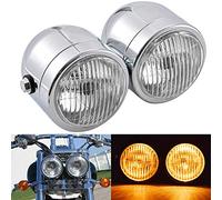 NATGIC Faro Doble para Motocicleta, Faro Delantero Doble para Motocicleta, 12 V, Faro Delantero Retro para Motocicleta, para Harley Bad Boy FXSTSB Softail, Cuerpo Plateado + Lente Blanco
