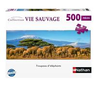 Nathan 12001866 - Puzzle para Adultos y niños (500 Piezas), diseño de rebaño de Elefantes (panorámico), Color Blanco y Negro