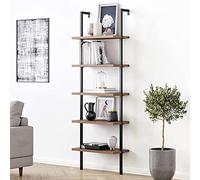 Nathan James Theo - Estantería moderna de madera de roble de 5 estantes, estantería de escalera de montaje en pared abierta con marco de metal negro industrial