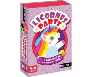 Nathan - Unicornios Party - Juego de Cartas para niños a Partir de 4 años, Juego de asociación y Memoria, Tema Unicornios, Reglas Simples, Familia y niños, 2 Jugadores, Morado