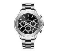 Nation of Souls, Chronograph One | Relojes de diseñador británico para hombre | Reloj de plata para hombre, cara negra de obsidiana, plata, 42mm, Pulsera