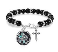 Nation - Pulsera de cuentas de elefante, diseño de flores, color negro y azul