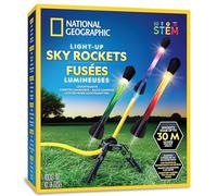 NATIONAL GEOGRAPHIC Cohete de Aire para Niños - Lanzador de Cohetes LED, Salta y Lanza Cohetes de Espuma Propulsados por Aire hasta 30,5 Metros, Juegos al Aire Libre