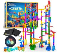 National Geographic Glowing Marble Run - 250 Piece Construction Set with 50 Glow In The Dark Glass Marbles, Mesh Storage Bag, Great Creative Stem Toy For Girls & Boys