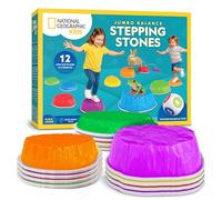 National Geographic Kids Jumbo Piedras de Equilibrio - 12 Piedras Antideslizantes en 3 Alturas con Dado de Espuma y Tarjetas Play & Learn, Circuito de Obstáculos Interior y Exterior para Niños 3+