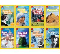 National Geographic Kids Readers 8 Book Set Level 1: Susan B. Anthony, Mother Teresa, City and Country, Pyramids, Papa Francisco, Day and Night, George Washington Carver, Amelia Earhart