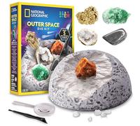 National Geographic - Kit de excavación para el espacio exterior - Excava 5 especímenes reales de rocas y piedras preciosas | Incluye ladrillo de excavación, herramientas de excavación, lupa y guía de
