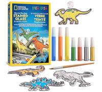 NATIONAL GEOGRAPHIC Kit de Manualidades para Niños - Dinosaurios Estilo Vitrales con Pinturas que Brillan en la Oscuridad, Arte para Ventanas, Atrapasoles, Actividad Creativa para Niños de 4 a 8 Años