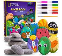 NATIONAL GEOGRAPHIC Kit de Pintura de Piedras: Kit de Arte y Manualidades para Niños, Pinte y Decore 15 Piedras de Río con 10 Colores, Juguetes para Exteriores, Kit de Actividades para Niños