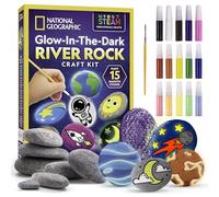 NATIONAL GEOGRAPHIC Kit de pintura de roca que brilla en la oscuridad, kit de arte y manualidades para niños, decora 15 rocas de río con 15 colores de pintura y más suministros de arte, manualidades
