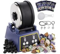 National Geographic Kit de Pulido de Rocas - Tumbler Profesional con Tambor de 1,36 kg, Motor de 3 Velocidades y Temporizador de 9 Días, Rocas para Pulir, Abrasivos y GemFoam, para Niños y Adultos