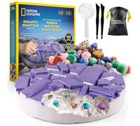 National Geographic Kit Gigante de Excavación de Gemas - Extrae 100 Gemas Reales de un Ladrillo Gigante, Juego de Geología para Niños, Actividad CTIM con Herramientas y Guía de Aprendizaje