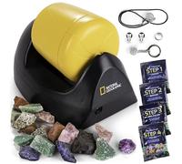 National Geographic Kit Inicial de Pulidora de Rocas - Incluye Gemas en Bruto, Grano de Pulido de Carburo de Silicio en 4 Etapas, Montajes para Joyería y Guía de Aprendizaje - Kit Científico CTIM