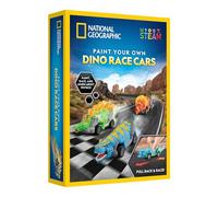NATIONAL GEOGRAPHIC Pull Back Dinosaur Race Cars Craft Kit - Paint 3 Dino Racecars with 6 Paint Colors, Dinosaur Toys for Kids, Kids Painting Kit, Arts & Crafts for Kids