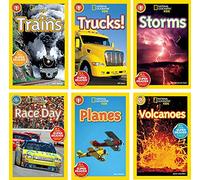 National Geographic Readers Camiones, Día de la Carrera, Aviones, Trenes, Volcanes, Tormentas, Paquete de 6