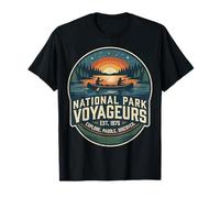 National Park Voyageurs Retro Sunset Canoa Paddling Badge Camiseta