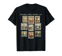 National Parks Bucket List USA Vintage Sellos Senderismo Camping Camiseta gráfica económica, Hombre, Negro, XL