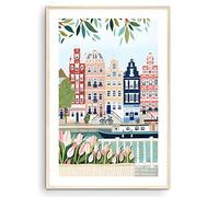 Nationcog Impresión artística de Ámsterdam, arte de pared de los Países Bajos y Holanda, tulipanes, regalo de viaje y inauguración de la casa (sin marco, 9 x 11)