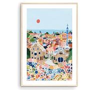 Nationcog Póster del Parque Güell de Barcelona, impresión artística de Europa, arte de viaje de España, regalo de inauguración de la casa (sin marco) (12x18 cm)