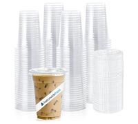 Nationwide Paper Vasos de batido transparentes de 12 onzas con tapas planas, perfectos para café helado, batido, slurpee, helado, Razzle, Slush, Smoothy, paquete de 500 unidades