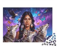 Native American Adulto Jigsaws 1000 Piezas Papel Reciclado Wolves & Eagle Puzzle for Adultos Padre-Hijo Juego Accesorios Holiday Blessings Regalo for Women 52x38cm/1000pcs