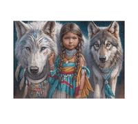 Native American Caballo Lobo Puzzle 300 Piezas Alivio De Estrés Colorful Fantasy Fauna Silvestre Rompecabezas para Hombres Y Mujeres Decoración Hogar Estera Portátil 3D Moderno 300 PCS