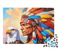 Native American Chief 1000 Piezas Rompecabezas Regalo Adultos Jefe con Majestuoso Espíritu Guía Águila Premium Resistente Desafiante Difícil Alivio Estrés 38x26cm/1000pcs