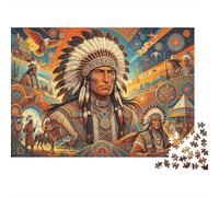 Native American Chief Adult Jigsaws 1000 Piezas Reciclable Material Tribal Art Style Puzzles Family Tiempo de Juego Props Familia y los Amigos Cumpleaños 38x26cm/1000pcs