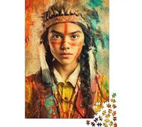 Native American Girl Art Print Rompecabezas Imposible,desafío para Adultos Entretenimiento Creativo 1000 Piezas Obra De Arte De Juego De para Adultos Y Niños Mayores De 12 Años 38x26cm/1000pcs