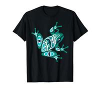 Native American Indian Style Frog Art Pacific Northwest Camiseta gráfica económica, Hombre, Negro, L