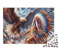 Native American Spirit Resistente 1000 Piezas Rompecabezas para Adultos Chamán Enfrenta a Poderosa Águila en Cielo Espiritual Vibrante Desafiante Alivio Estrés Juego 52x38cm/1000pcs