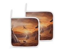 Native American Tribes - Juego de 2 soportes para ollas para cocina, resistentes al calor, almohadillas calientes para horno, soportes para ollas de tela, decoración para cocinar, hornear, 8 x 8