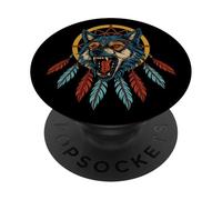 Native American Wolf Dreamcatcher Plumas indígenas de la PopSockets PopGrip Adhesivo