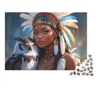 Native American Woman 1000 Piezas Rompecabezas Adultos Doncella Tribal y Sabio Búho Comparten Vínculo Espiritual Gentil Premium Desafiante Alivio Estrés 38x26cm/1000pcs
