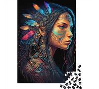 Native American Woman Rompecabezas para Adultos Vibrant Headdress 1000 Piezas Papel Reciclado Adultos Y Mayores De 12 Años Rompecabezas Extremadamente Difícil Y Desafiante 52x38cm/1000pcs