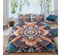 Native Art Style Funda de Edredón Microfibra 3 Piezas Impresión 3D Cierre de Native Arte Estilo Funda Edredon Fundas de Almohada Antibacteriana Lavables for jóvenes Single（140x200cm）