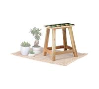 Native Home Taburete Bajo con Estampado Geométrico, Madera de Mango, Beige, Beige, 45.5 x 42 x 26 cm