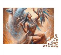 Native Shaman Ritual 1000 Piezas Rompecabezas Adultos y Familia Mujer Tribal Invoca Espíritu del Gran Lobo Blanco Premium Resistente Vibrante Desafiante 38x26cm/1000pcs