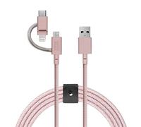 Native Union Belt Cable Universal - Cable Reforzado Ultrarresistente [Certificado MFi], 2 m, con Adaptador 3 en 1 para Dispositivos Lightning, USB-C y Micro-USB (Rosa)