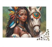 Native Woman 1000 Piezas Rompecabezas Difícil para Adultos Doncella se para con Gracia Junto a Sagrado Caballo Blanco Premium Resistente Vibrante Alivio Estrés Juego 70x50cm/1000pcs