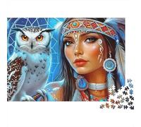 Native Woman 1000pc Rompecabezas Adultos Dama Tribal y Búho Dentro de Magia de Atrapasueños Premium Resistente Vibrante Desafiante Alivio Estrés Regalo 70x50cm/1000pcs