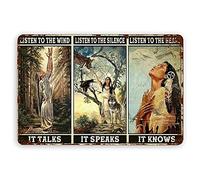 Native Woman Escucha tu corazón Metal Tin Signs Reproducción, Vintage Decoración de pared Retro Art Tin Sign Decoraciones divertidas para el hogar Bar Pub Cafe Farm Room Metal Poster s 8x12 pulgadas