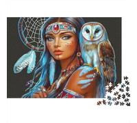 Native Woman Owl 1000 Piezas Rompecabezas Alivio Estrés Adultos Sabio Búho con Atrapasueños Sagrado Premium Resistente Desafiante Relajación Regalo Familiar 38x26cm/1000pcs