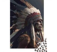 NativeAmerican Rompecabezas WarriorPortrait 1000 Piezas de Papel Reciclado para Adultos Divertido y Desafiante Familiar Idea de Regalo 52x38cm/1000pcs