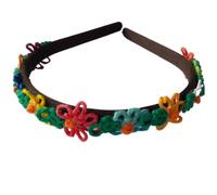 Nativilis #101 - Diadema hecha a mano con flores de encaje de ganchillo de algodón, diseño bohemio multicolor, 15 x 12 cm, técnica tradicional frivolita