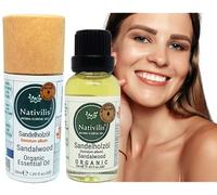 Nativilis Aceite esencial de sándalo orgánico, 30 ml, aceite puro de álbum de Santalum para el cuidado de la piel, beneficios de Copaiba
