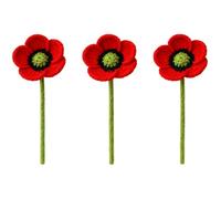 Nativilis - Juego de 3 Amapolas Rojas de Ganchillo Hechas a Mano, Flores de Recuerdo Tejidas artesanales, símbolo de Amor, Respeto y Recuerdo, Regalo sostenible para decoración del hogar