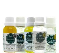 Nativilis - Juego de aceites esenciales orgánicos - Colección Air & Earth - Eucalipto, hierba de limón, árbol de té, ciprés y abeto negro - 5 x 30 ml - para aromaterapia y difusor