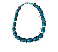 Nativilis Natural Essential Oils Collar sostenible de la selva amazónica brasileña hecho a mano con semillas de acai, buriti y coco, collar azul turquesa, joyería bohemia ecológica, #N-100